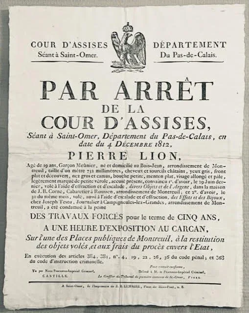 Ancien document judiciaire de cour d'assises — Pourvoi en cassation